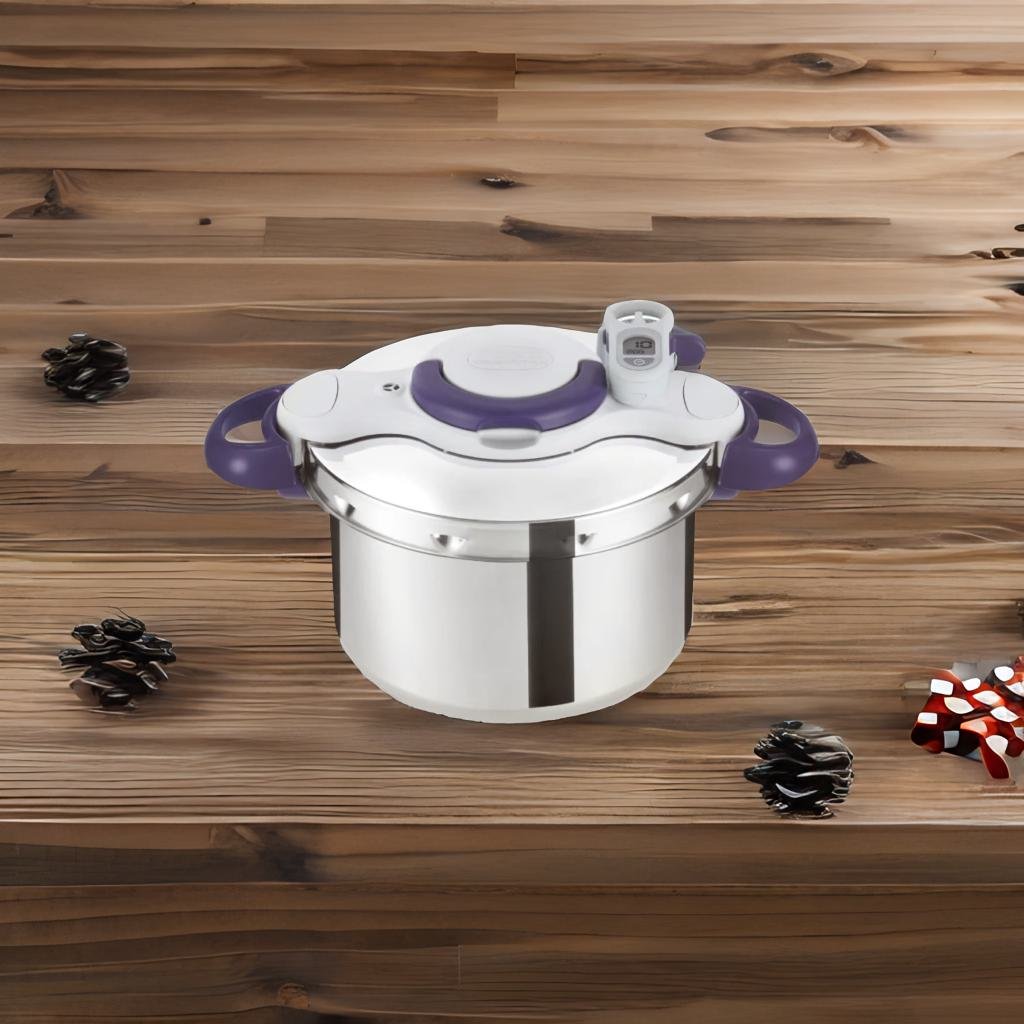 A dynamic "showdown" style image featuring the Instant Pot, Moulinex, and SEB pressure cookers.