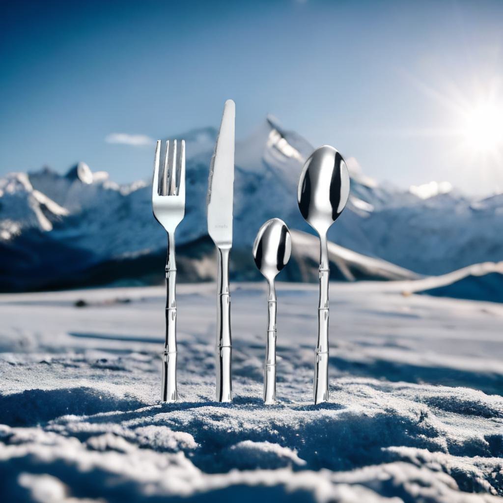 A stylish "showdown" style image featuring the three distinct cutlery sets—DAFFODILY, Amefa Jet, and Amefa Austin.